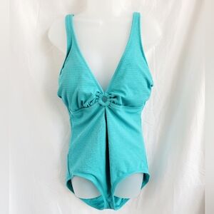 Time And Tru Solid Turquoise One-Piece Swimsuit Women's Plus Size 2X